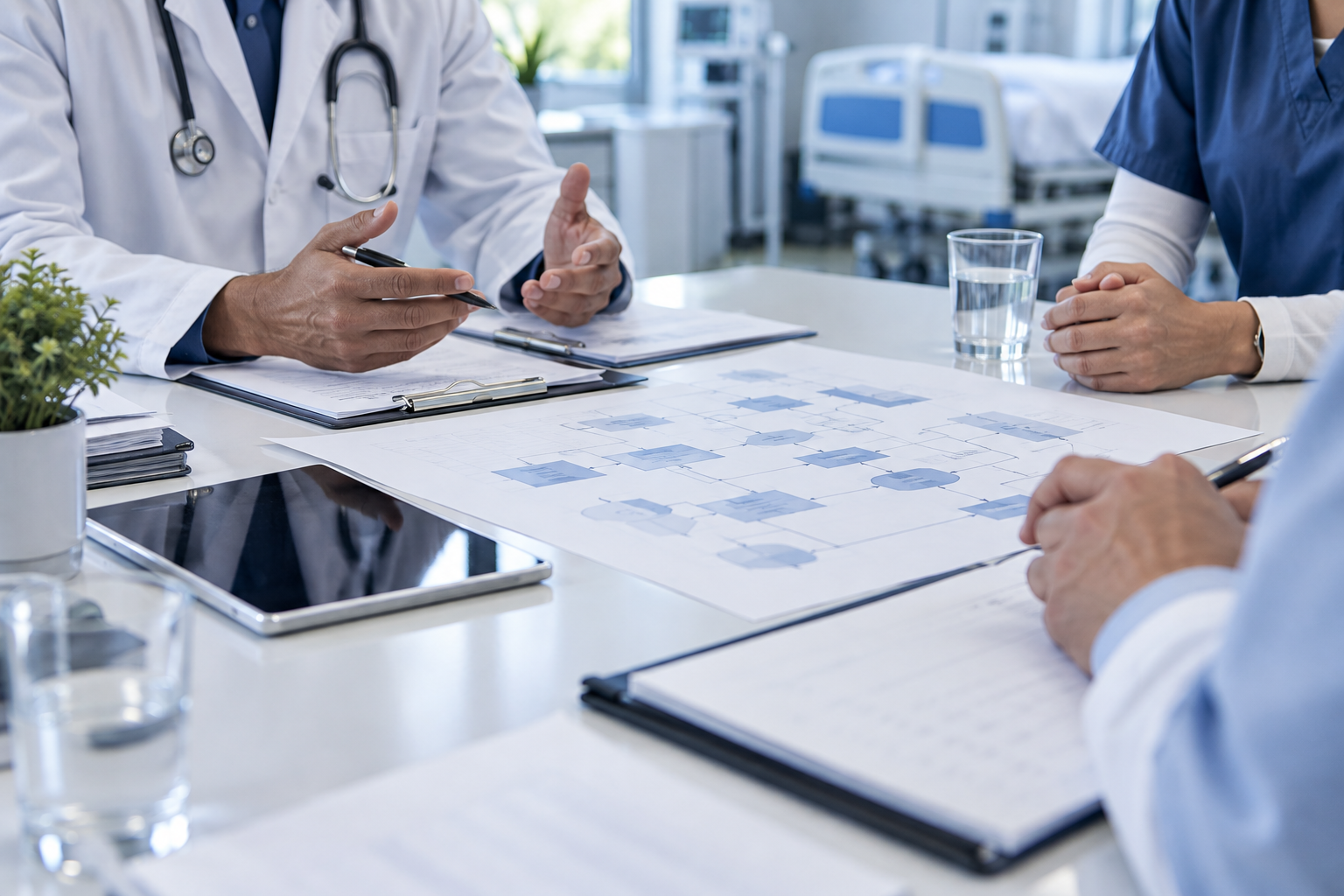 Healthcare professionals reviewing a service plan together